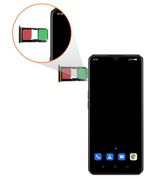 Step 3: Place the SIM card(s) in the SIM card tray with the gold-colored contacts facing downwards.