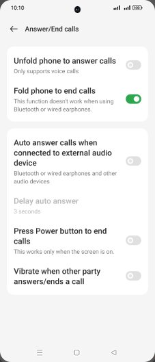 Step 7: Tap on Unfold phone to answer calls to turn ON.