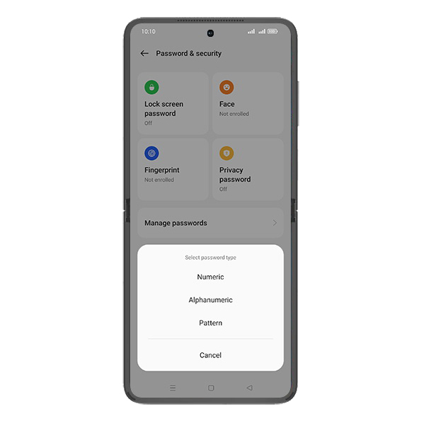 Step 6: Select password type.