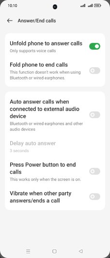 Step 5: Tap on Fold phone to end calls to turn ON.