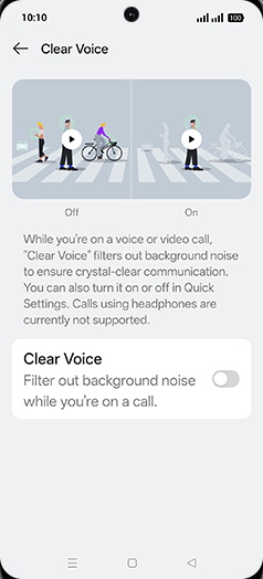 Step 5: Tap on Clear Voice to turn ON.