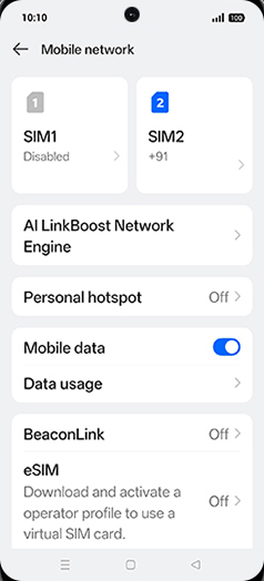 Step 4: Tap on SIM1 or SIM2.
