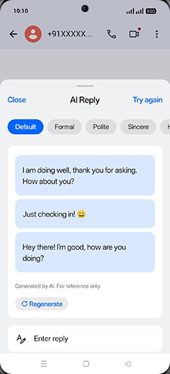 Step 6: Tap on desired AI reply.