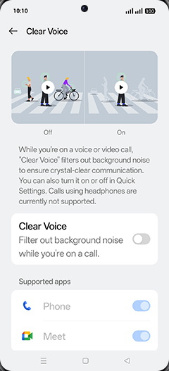 Step 5: Tap on Clear Voice to turn ON.