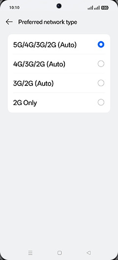 Step 8: Tap on 4G/3G/2G (Auto).
