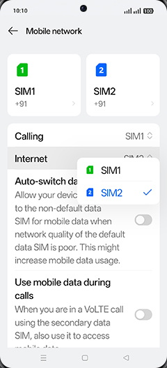 Step 5: Tap on SIM1 or SIM2.