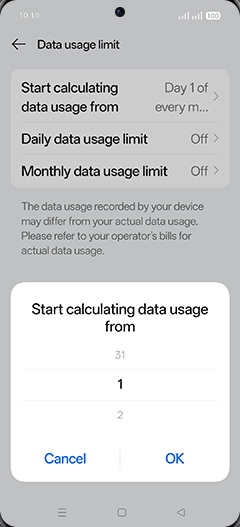 Step 9: Adjust desired Start calculating data usage from and tap on OK.