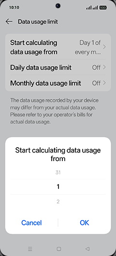 Step 9: Adjust desired Start calculating data usage from and tap on OK.