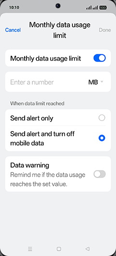 Step 18: Tap on MB or GB.