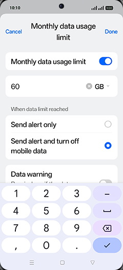 Step 21: Enter desired Monthly data usage limit and tap on OK.