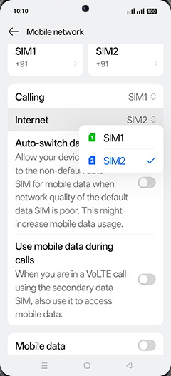 Step 5: Tap on SIM1 or SIM2.