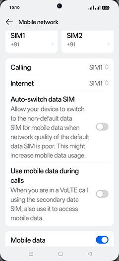 Step 7: Tap on SIM1 or SIM2.