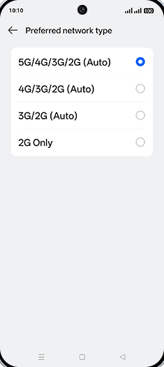 Step 8: Tap on 4G/3G/2G (Auto).