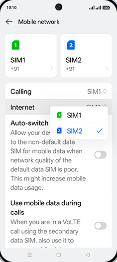 Step 5: Tap on SIM1 or SIM2.