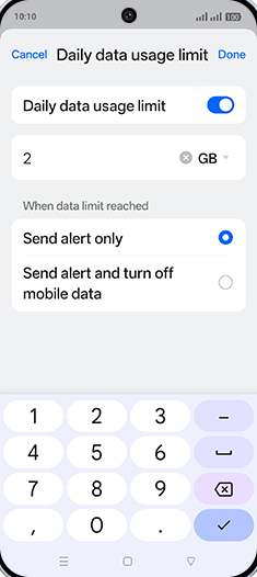 Step 13: Enter Daily data usage limit and tap on Done.