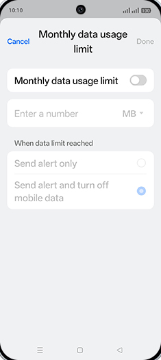 Step 15: Tap on Monthly data usage limit to turn ON.