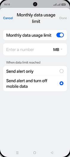 Step 16: Tap on MB or GB.