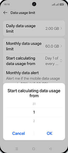 Step 21: Adjust desired Start calculating data usage from and tap on OK.
