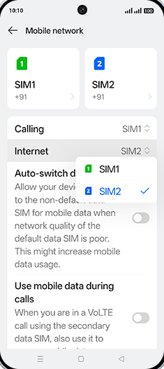 Step 5: Tap on SIM1 or SIM2.