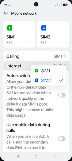 Step 5: Tap on SIM1 or SIM2.