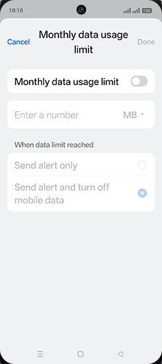 Step 15: Tap on Monthly data usage limit to turn ON.
