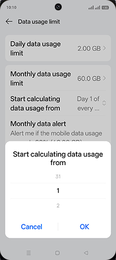 Step 21: Adjust desired Start calculating data usage from and tap on OK.