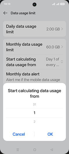 Step 21: Adjust desired Start calculating data usage from and tap on OK.