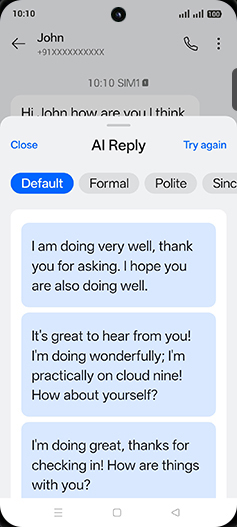 Step 6: Tap on desired AI reply.
