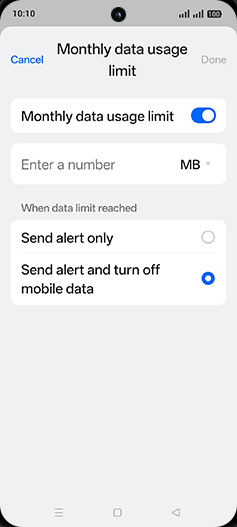 Step 16: Tap on MB or GB.