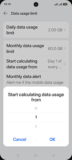 Step 21: Adjust desired Start calculating data usage from and tap on OK.