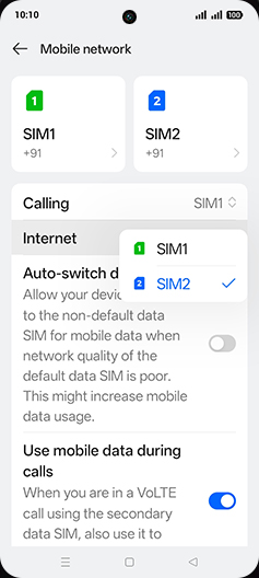 Step 5: Tap on SIM1 or SIM2.