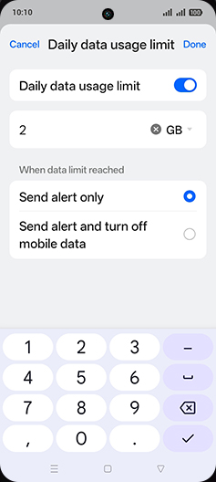 Step 13: Enter Daily data usage limit and tap on Done.