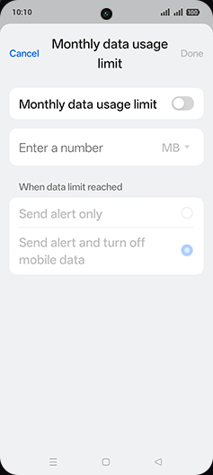 Step 15: Tap on Monthly data usage limit to turn ON.