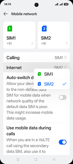 Step 5: Tap on SIM1 or SIM2.