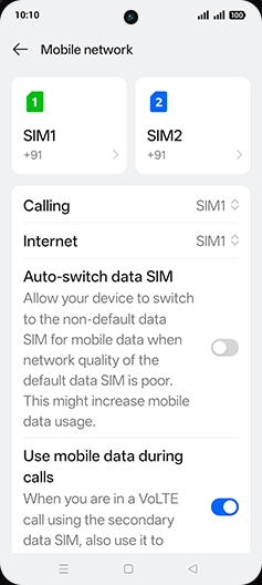 Step 7: Tap on SIM1 or SIM2.
