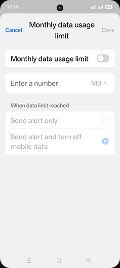 Step 15: Tap on Monthly data usage limit to turn ON.