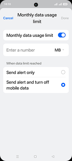 Step 16: Tap on MB or GB.