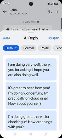 Step 6: Tap on desired AI reply.
