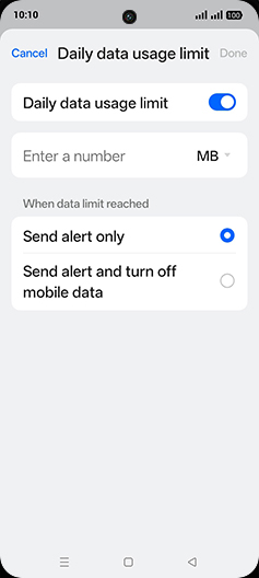 Step 10: Tap on MB or GB.
