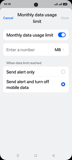 Step 16: Tap on MB or GB.