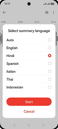 Step 8: Select summary language and tap on Start.