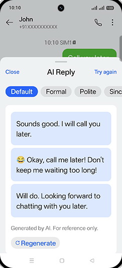 Step 7: Tap on desired AI reply.