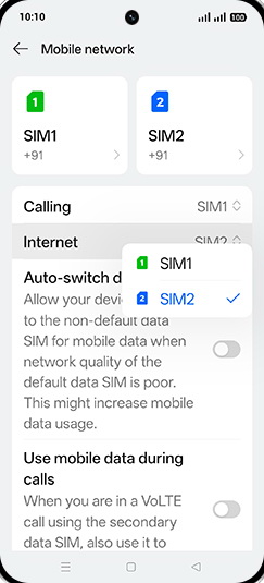 Step 5: Tap on SIM1 or SIM2.