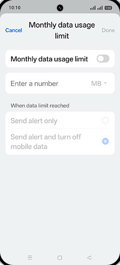 Step 15: Tap on Monthly data usage limit to turn ON.
