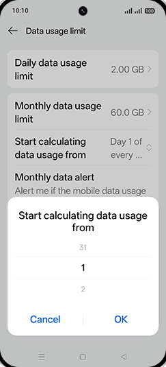 Step 21: Adjust desired Start calculating data usage from and tap on OK.