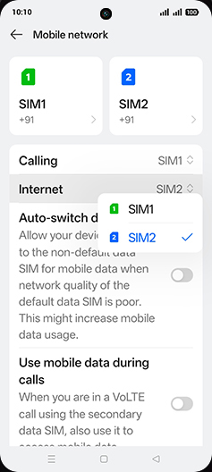 Step 5: Tap on SIM1 or SIM2.