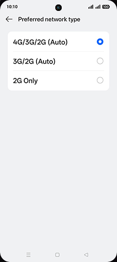 Step 8: Tap on 4G/3G/2G (Auto).