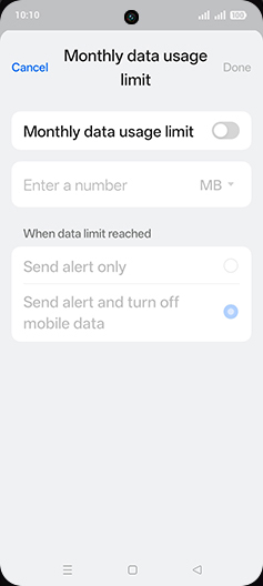 Step 15: Tap on Monthly data usage limit to turn ON.
