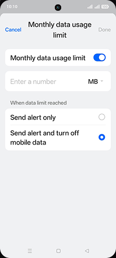Step 16: Tap on MB or GB.