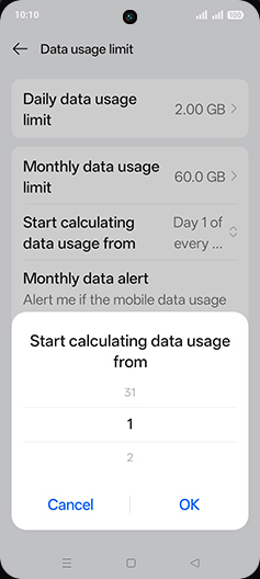Step 21: Adjust desired Start calculating data usage from and tap on OK.